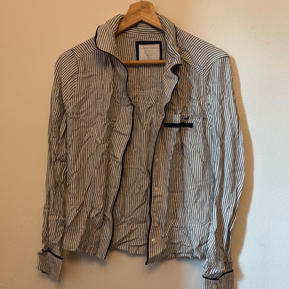 Abercrombie & Fitch Grey and White Striped Shirt Pajama Set
